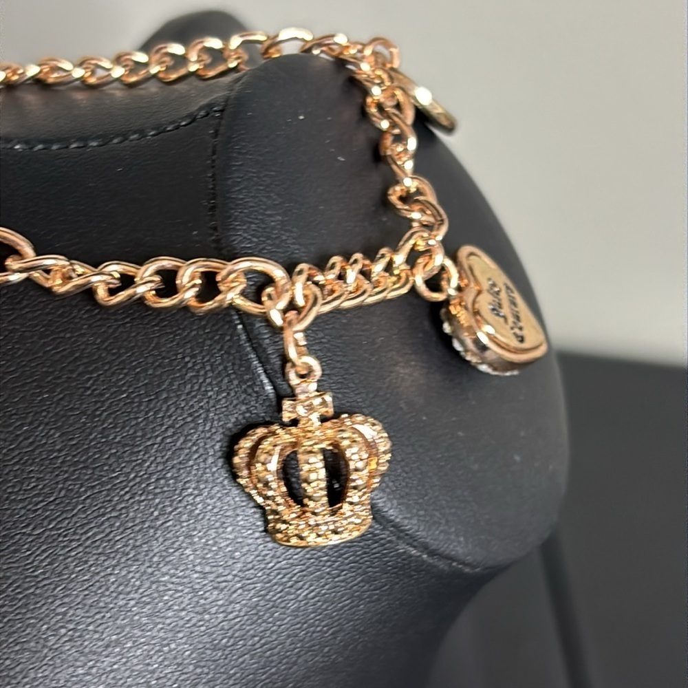 Juicy Couture Rose Gold Pave Crystal Puffy Heart Crown Queen Charm Bracelet - Picture 2 of 8